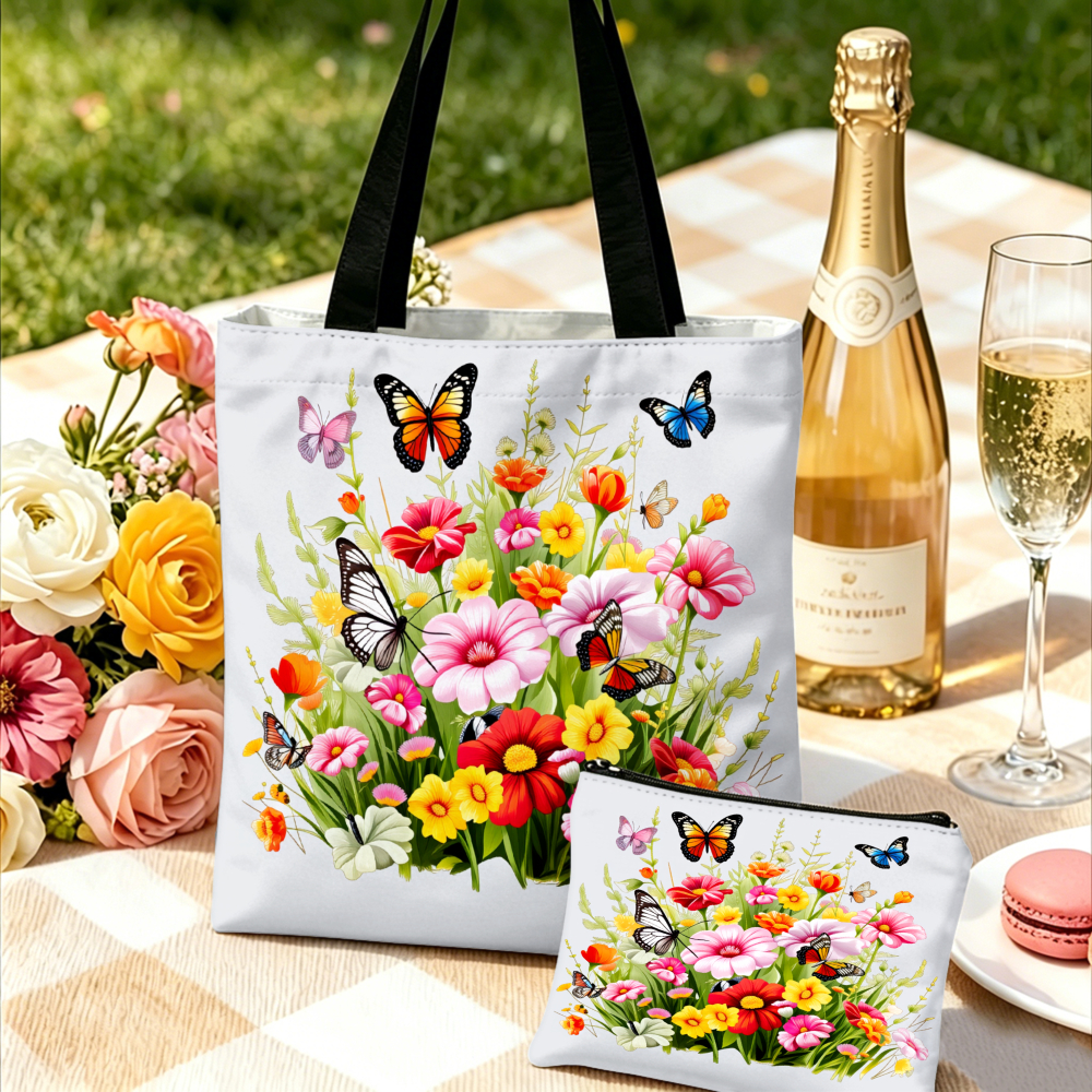 Women Bags Daily Use - Floral Print Handbag Butterflies And Flowers