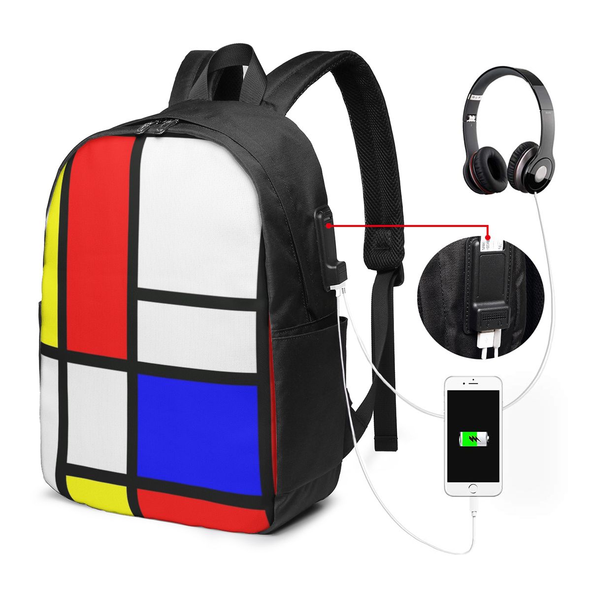 Women Bags For College - Piet Mondrian Composition Backpack Travel Notebook