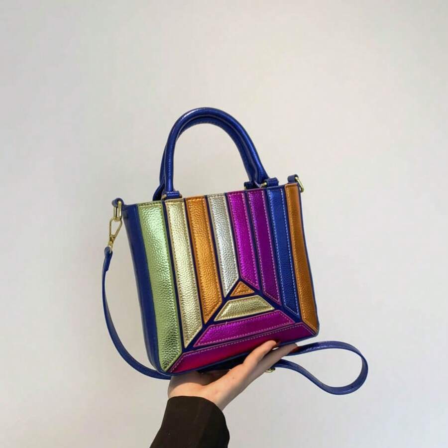 Women'S Bags Top 10 - Geometric Panel Structured Top Handle Handbag