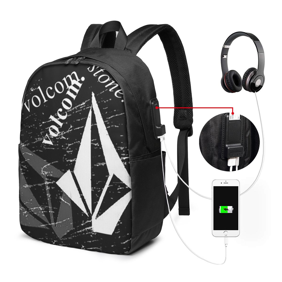 Women Bags For College - V-Volcom Logo Backpack Travel Notebook Bag