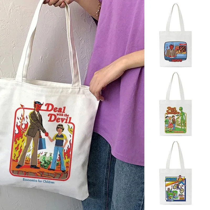 Shopper Tote Canvas - Death Evil Devil Print Shoulder Bag
