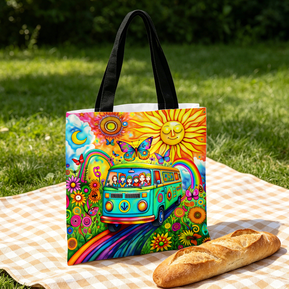 Women Bags Daily Use - Colorful Hippie Van Handbag Multicolor Pattern