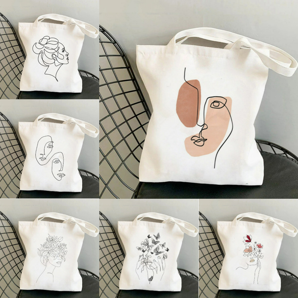 Shopper Tote Canvas - Modern Abstract Face Print Canvas Tote