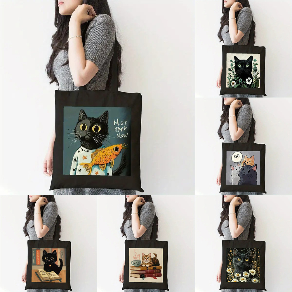 Shopper Tote Canvas - Cute Cat Women Shoulder Bag Harajuku