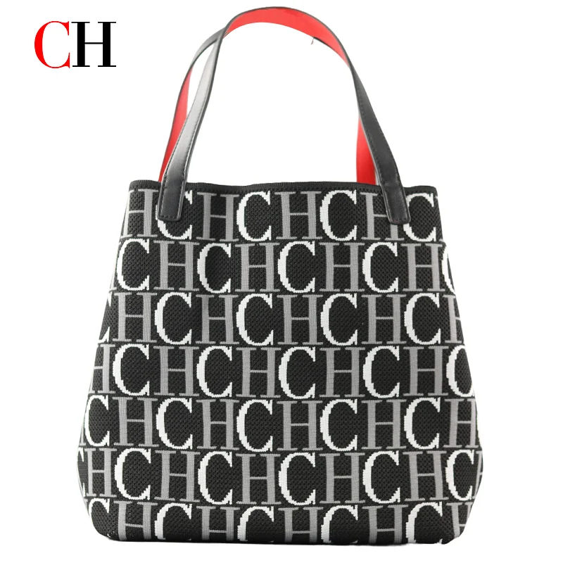 Shopper Tote Canvas - CH Letter Print Tote Bag Women