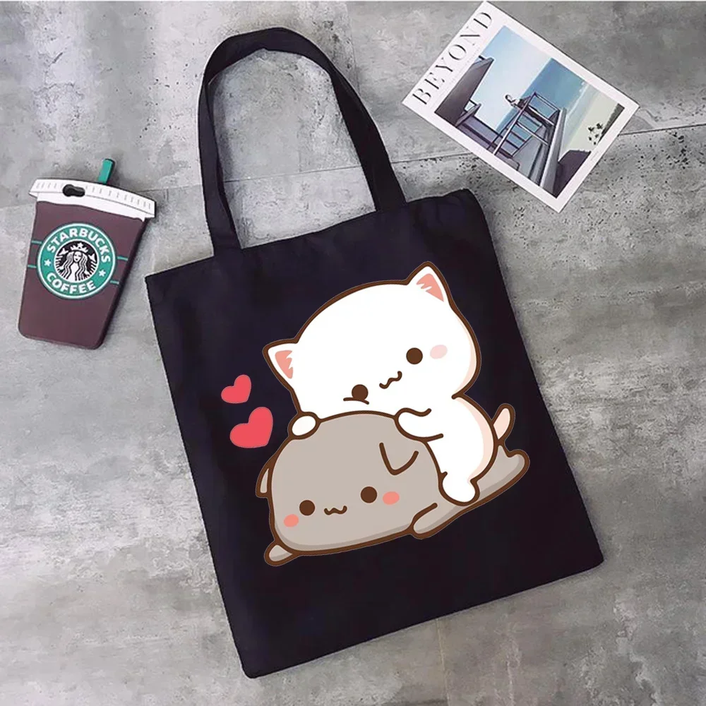Peach and Goma Mochi Cat Love  - Shopper Tote Canvas บทวิจารณ์และราคา