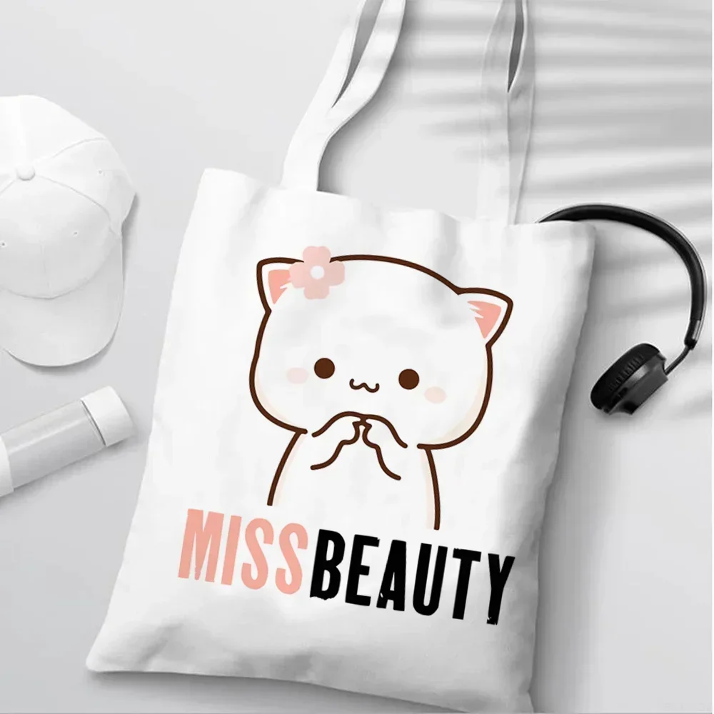 Peach and Goma Mochi Cat Love  - Shopper Tote Canvas บทวิจารณ์และราคา