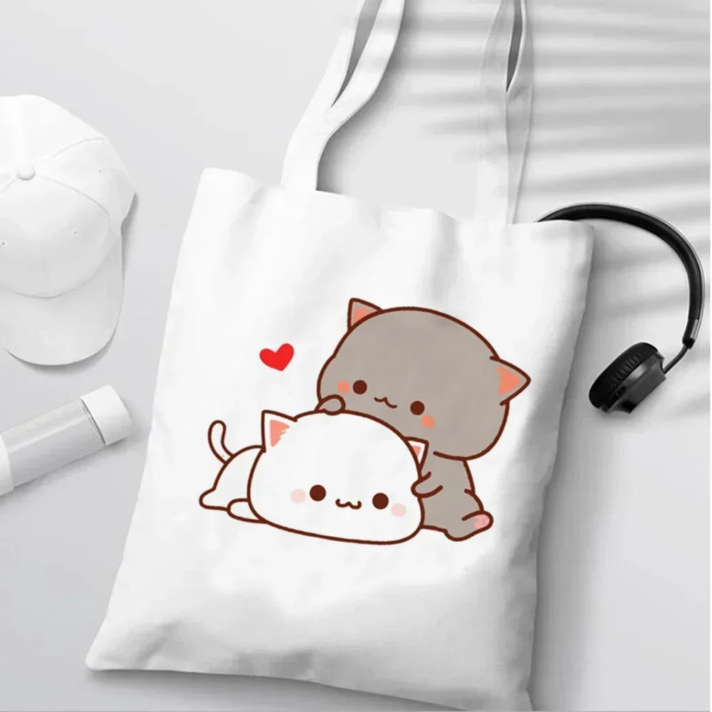 Peach and Goma Mochi Cat Love  - Shopper Tote Canvas บทวิจารณ์และราคา