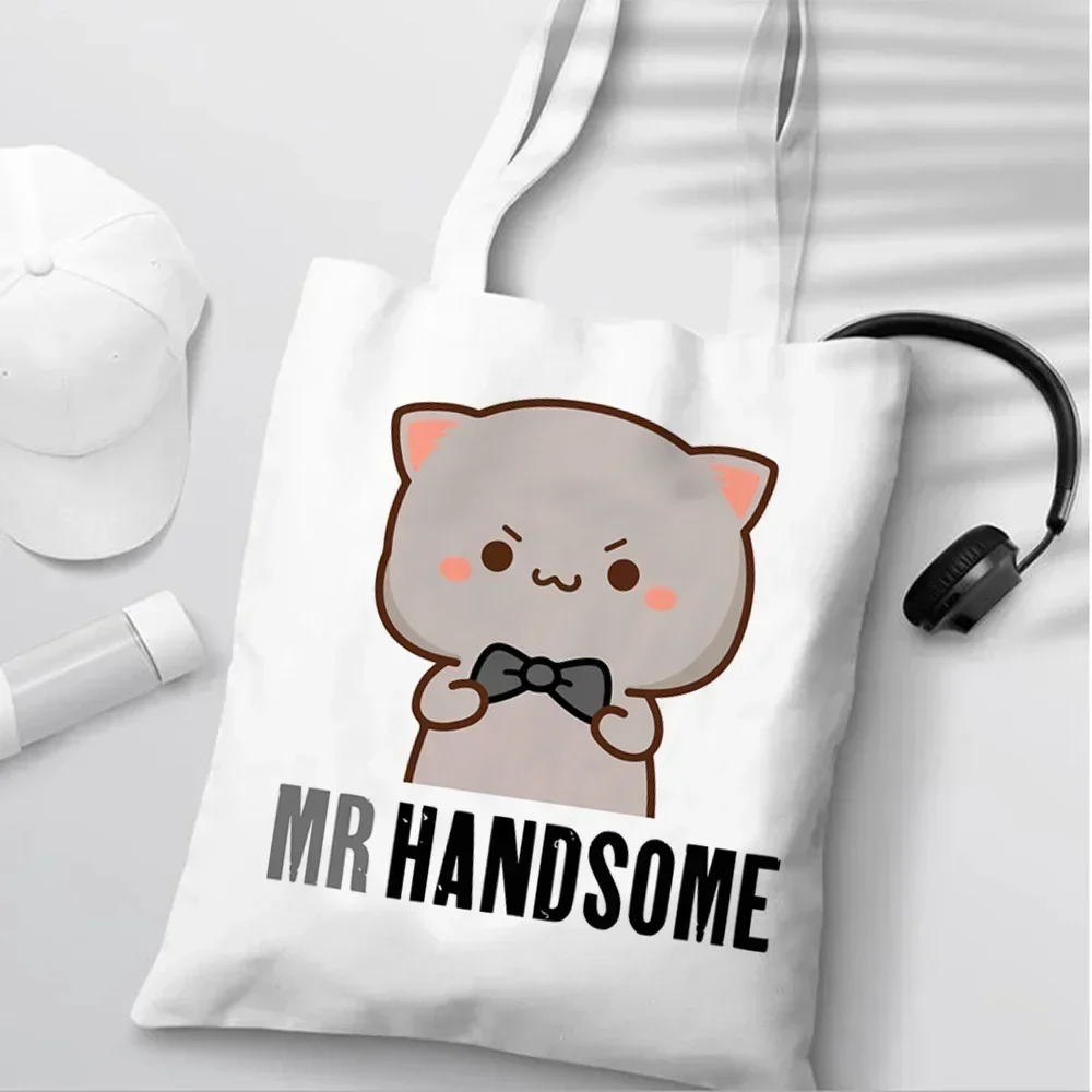 Peach and Goma Mochi Cat Love  - Shopper Tote Canvas บทวิจารณ์และราคา