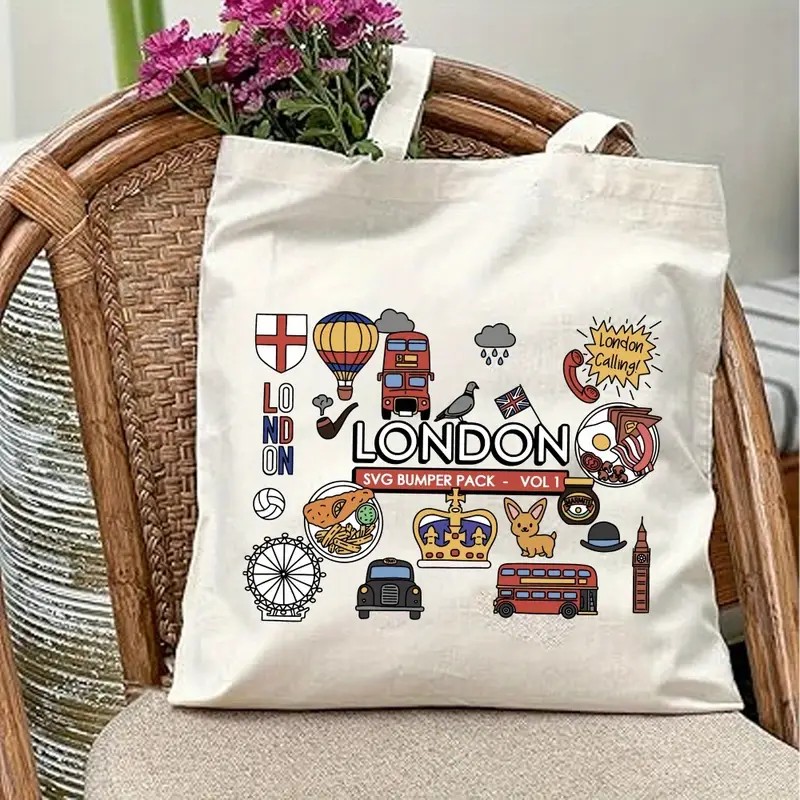 London UK Graphic Canvas Tote  - Women Bags In Uk บทวิจารณ์และราคา