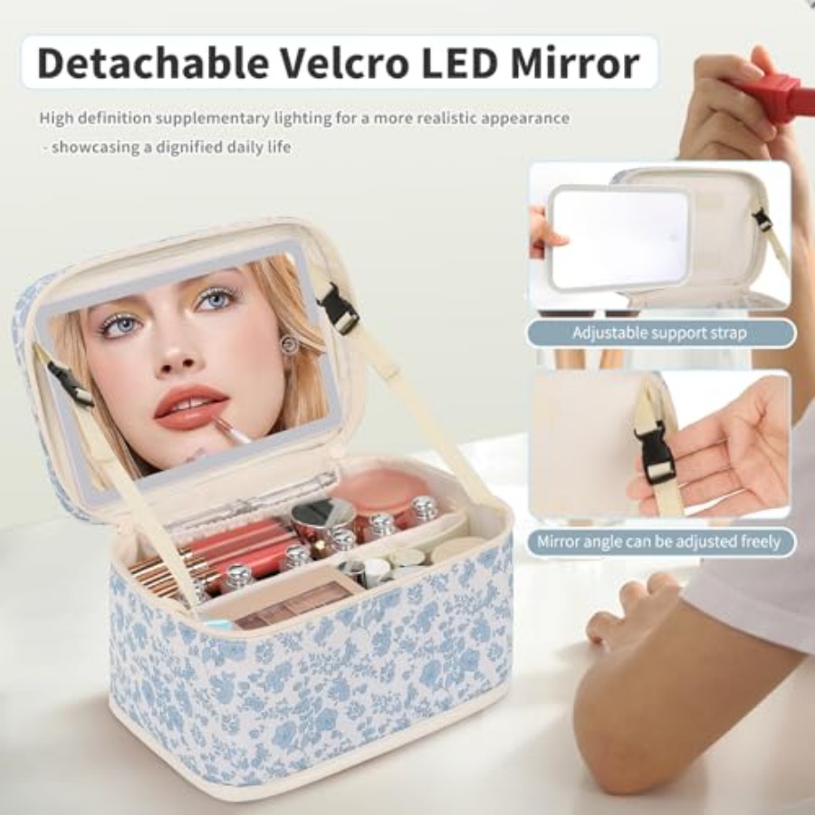 Makeup Bag Wit  Mirror, Travel - Women Vanity Bags บทวิจารณ์และราคา