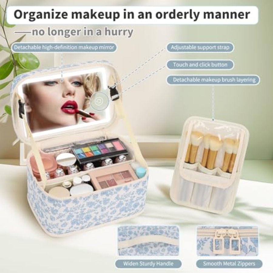 Makeup Bag Wit  Mirror, Travel - Women Vanity Bags บทวิจารณ์และราคา