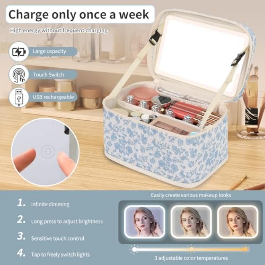 Makeup Bag Wit  Mirror, Travel - Women Vanity Bags บทวิจารณ์และราคา