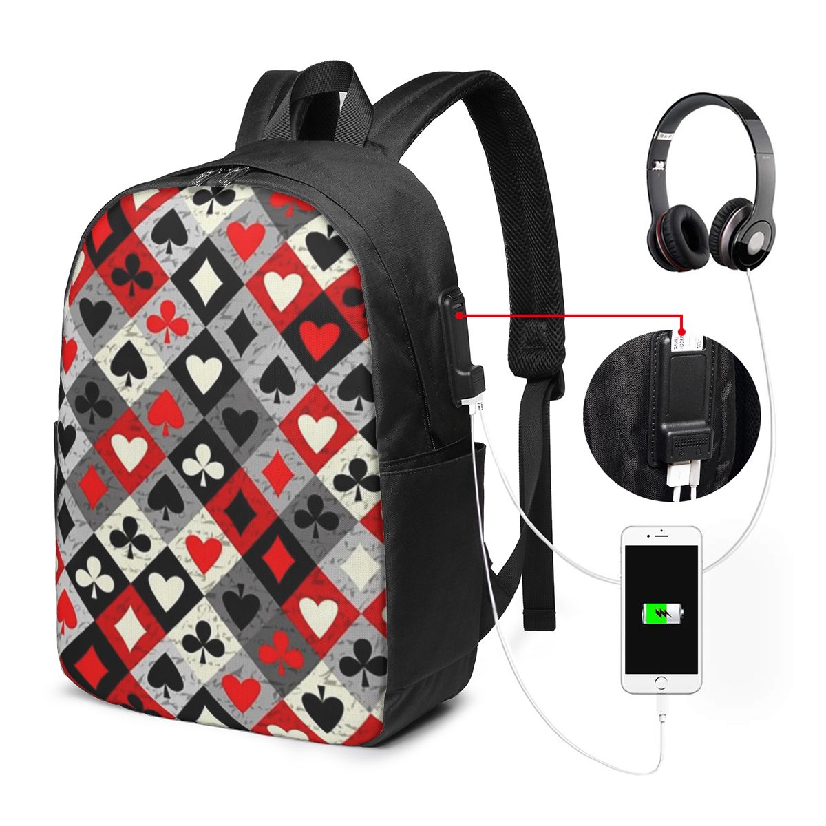 Playing Cards Poker Print Back - Women Bags For College บทวิจารณ์และราคา