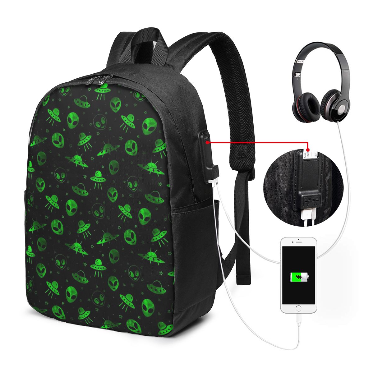 Aliens And UFOs Pattern Backpa - Women Bags For College บทวิจารณ์และราคา