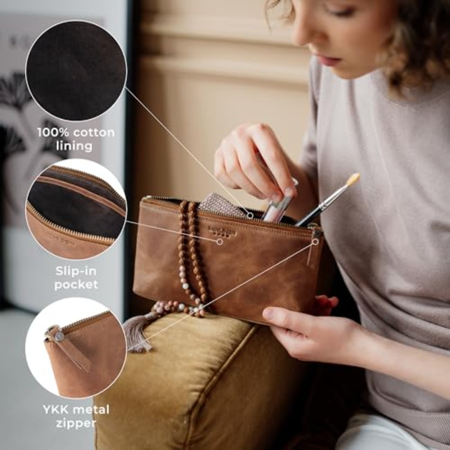 Vintage Genuine Leather Makeup - Women'S Bag บทวิจารณ์และราคา