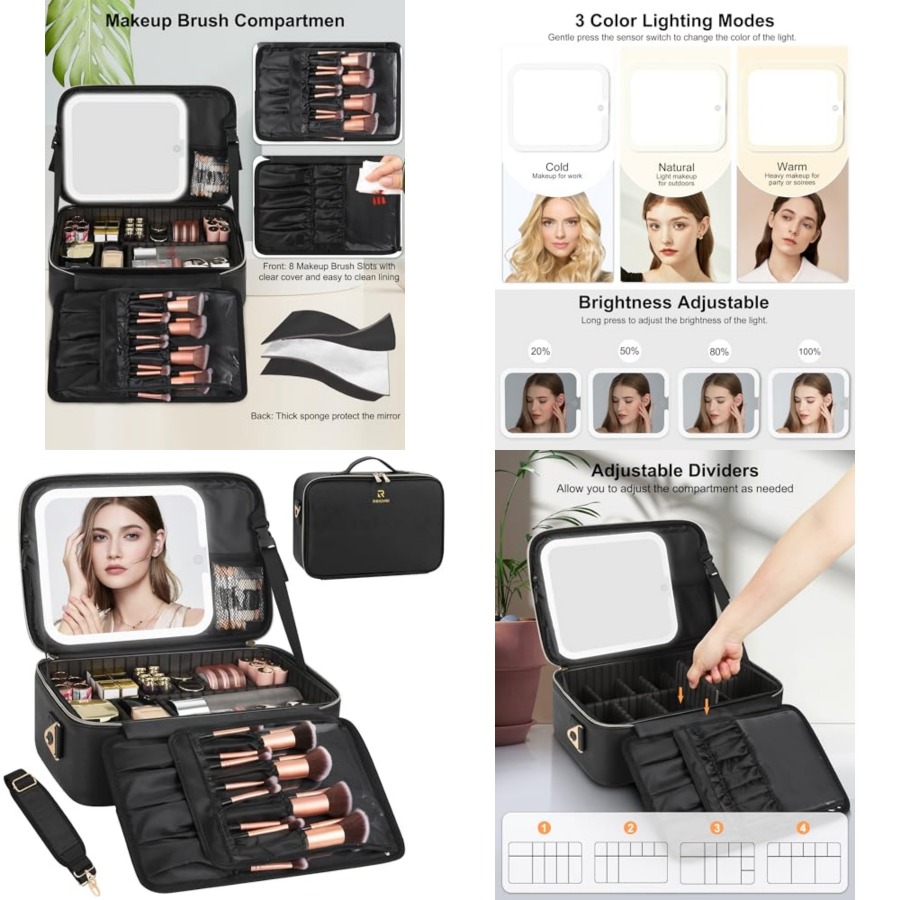 Makeup Bag with LED Mirror, Tr - Women Vanity Bags บทวิจารณ์และราคา