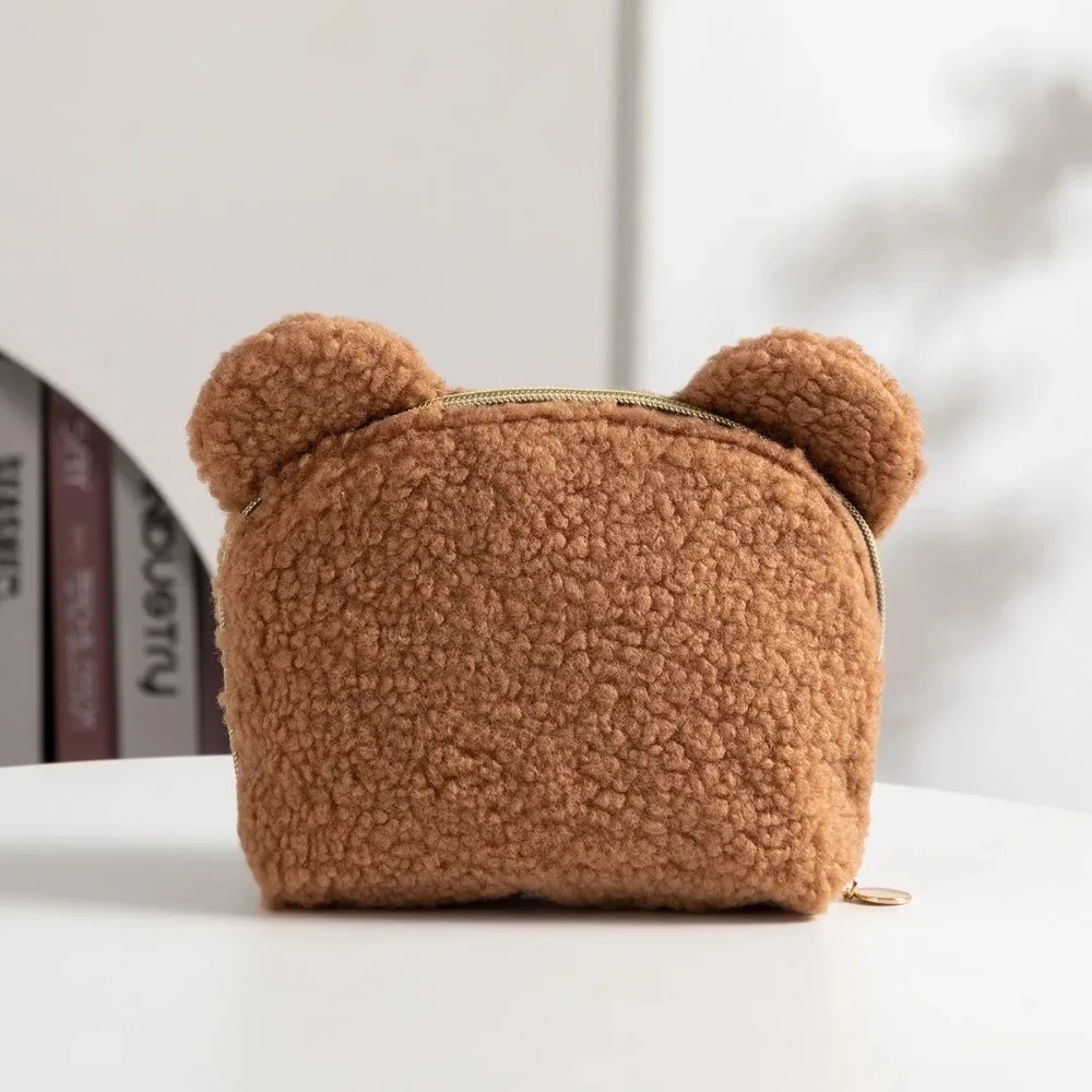 Kawaii Bear Ear Sherpa Makeup  - Women Vanity Bags บทวิจารณ์และราคา