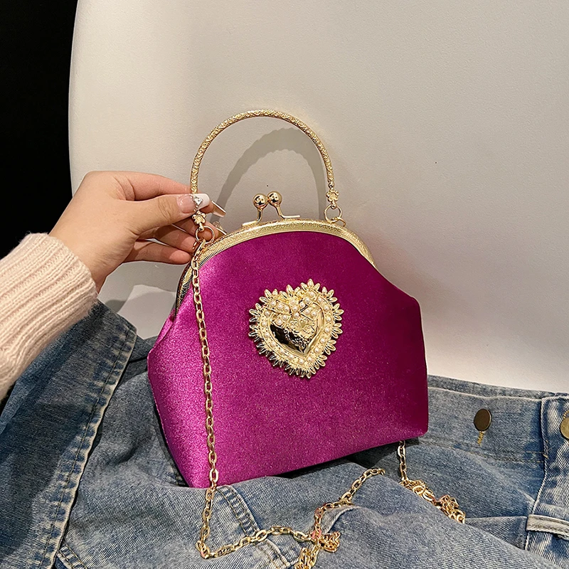 Chains Velvet Frame Heart Dinn - Women Bags For Sale บทวิจารณ์และราคา
