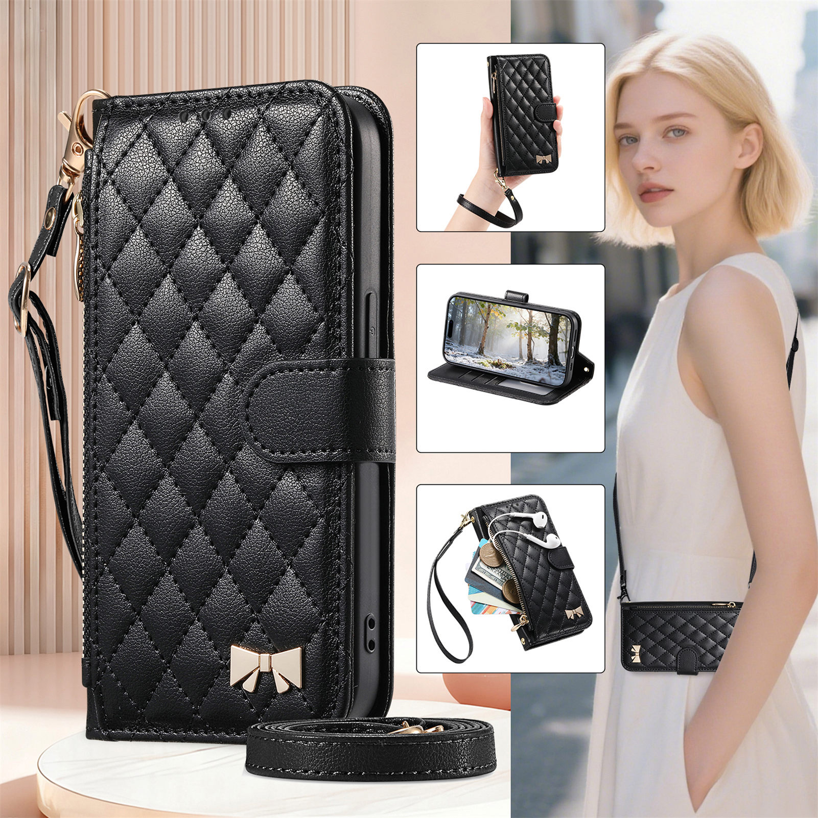 PU Leather Zipper Crossbody Fl - Phone Bag Crossbody บทวิจารณ์และราคา